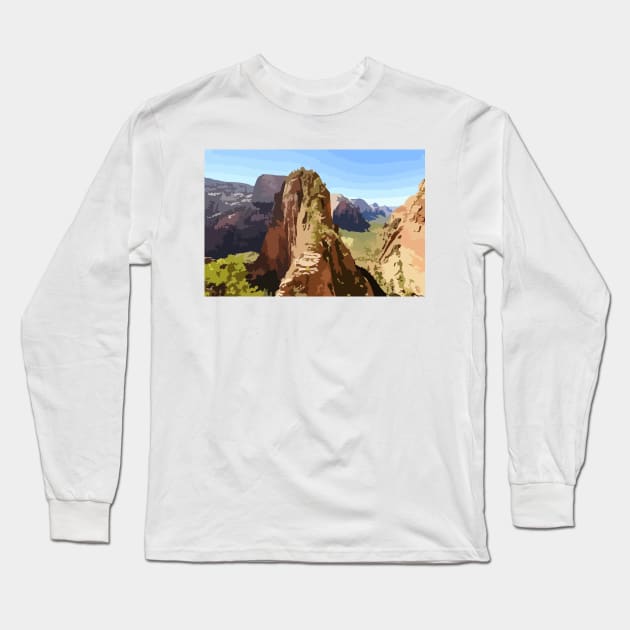 Zion National Park Digital Painting Long Sleeve T-Shirt by gktb